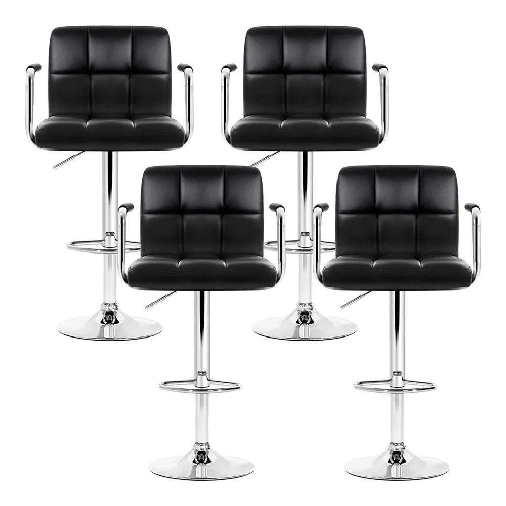 Artiss 4x Bar Stools Leather Gas Lift w/Armrest Black - Mekamart Australia