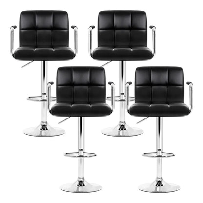 Artiss 4x Bar Stools Leather Gas Lift w/Armrest Black - Mekamart Australia