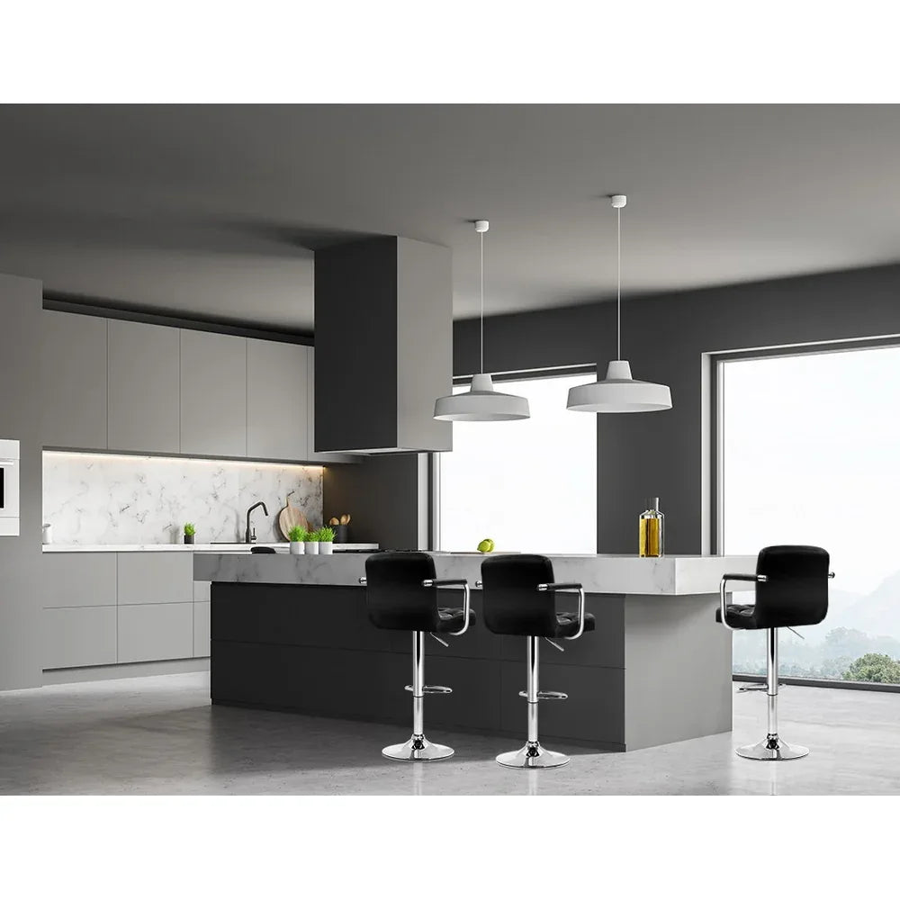 Artiss 4x Bar Stools Leather Gas Lift w/Armrest Black - Mekamart Australia