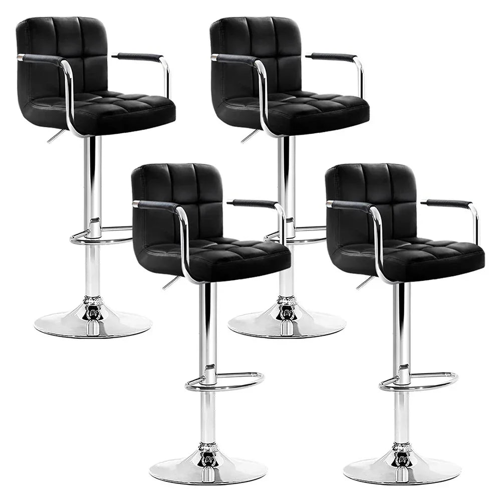Artiss 4x Bar Stools Leather Gas Lift w/Armrest Black - Mekamart Australia