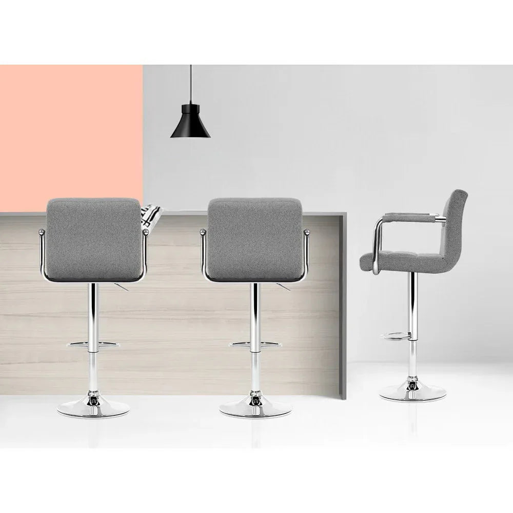 Artiss 2x Bar Stools Fabric Gas Lift w/Armrest Grey - Mekamart Australia