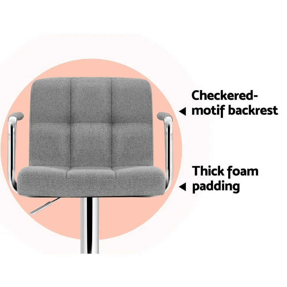 Artiss 2x Bar Stools Fabric Gas Lift w/Armrest Grey - Mekamart Australia