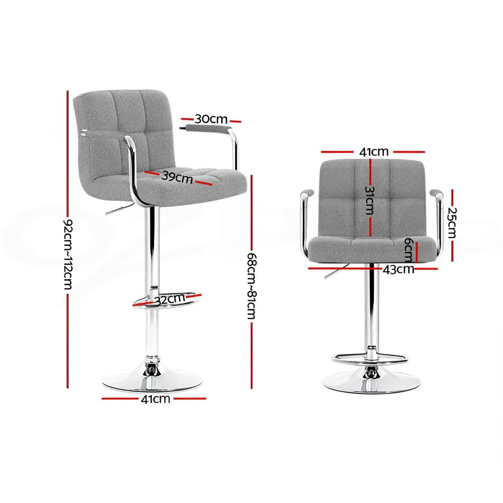 Artiss 4x Bar Stools Fabric Gas Lift w/Armrest Grey - Mekamart Australia