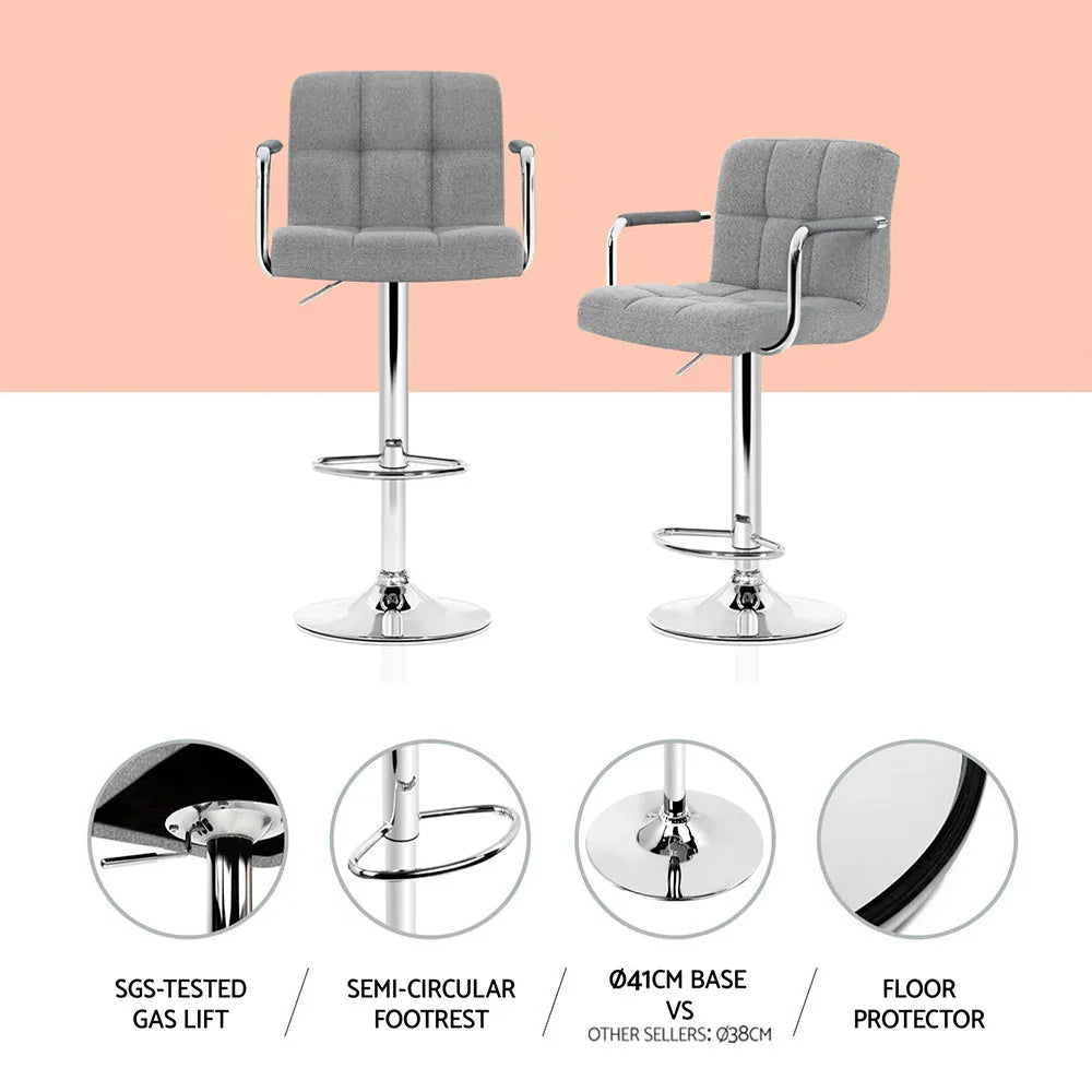 Artiss 4x Bar Stools Fabric Gas Lift w/Armrest Grey - Mekamart Australia