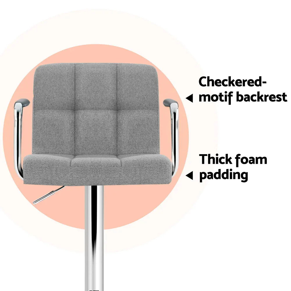 Artiss 4x Bar Stools Fabric Gas Lift w/Armrest Grey - Mekamart Australia