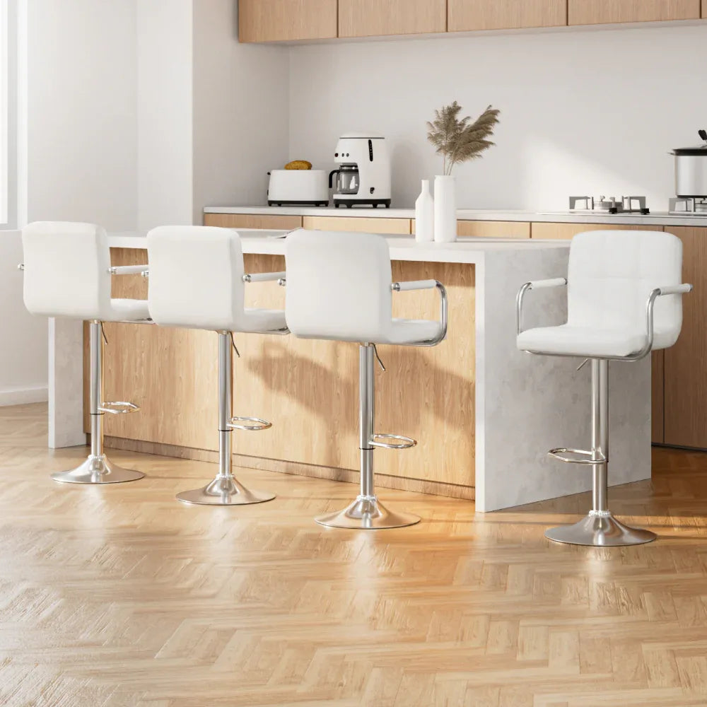 Artiss 4x Bar Stools Leather Gas Lift w/Armrest White - Mekamart Australia