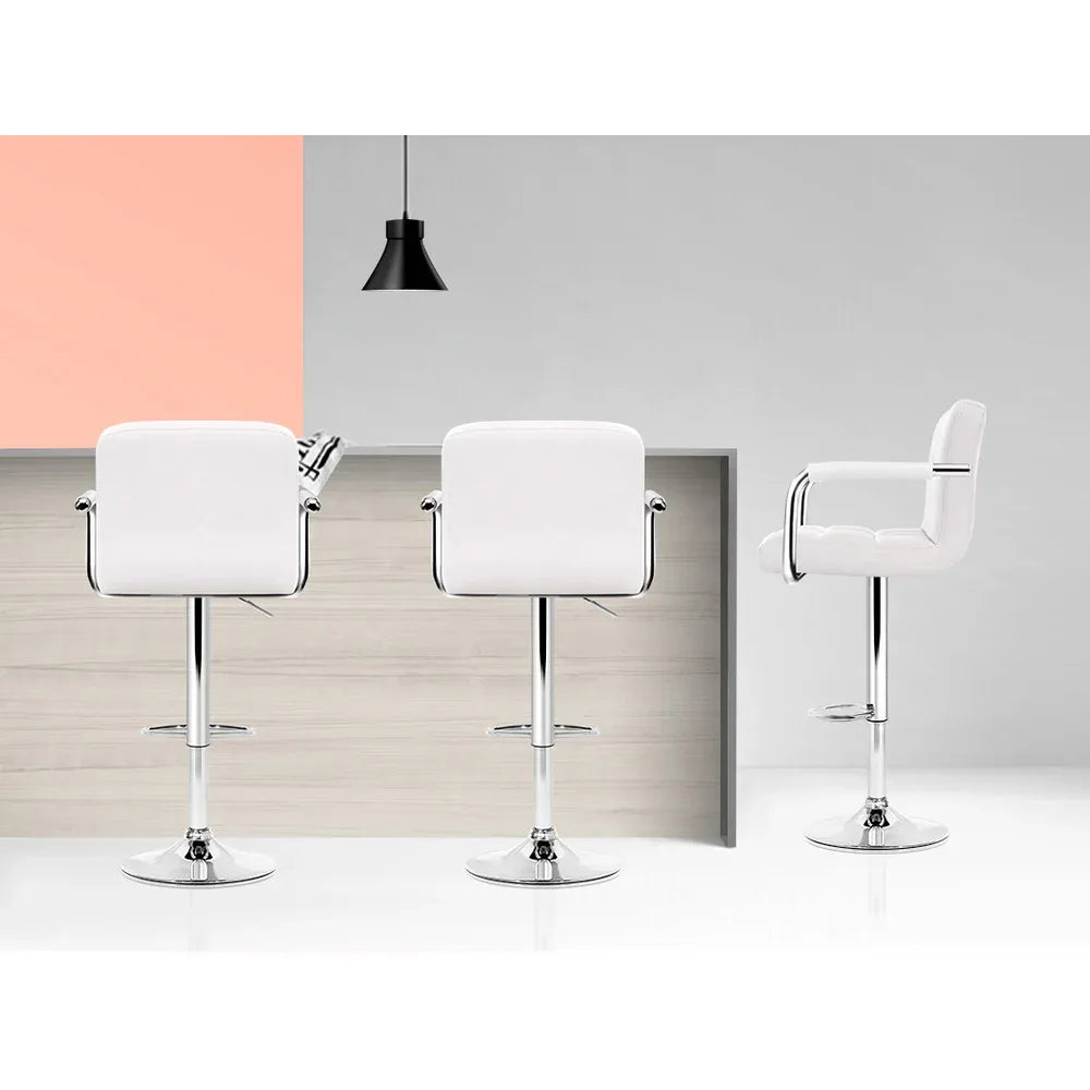 Artiss 4x Bar Stools Leather Gas Lift w/Armrest White - Mekamart Australia