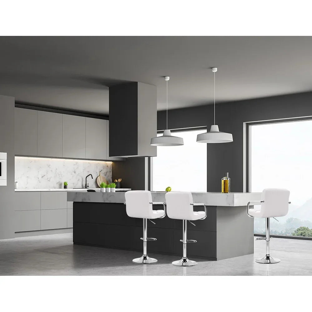 Artiss 4x Bar Stools Leather Gas Lift w/Armrest White - Mekamart Australia