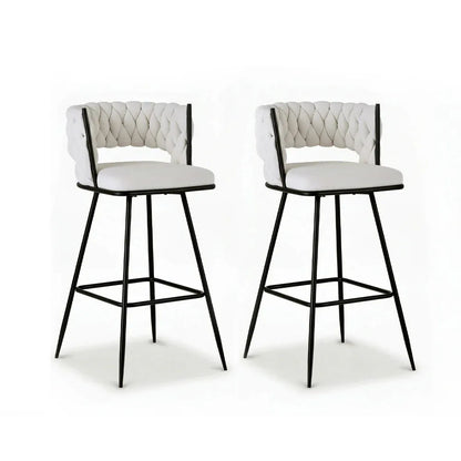 Artiss 2x Bar Stools Kitchen Dining Chair Counter Stool Woven Velvet Metal Ivory - Mekamart Australia