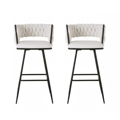 Artiss 2x Bar Stools Kitchen Dining Chair Counter Stool Woven Velvet Metal Ivory - Mekamart Australia