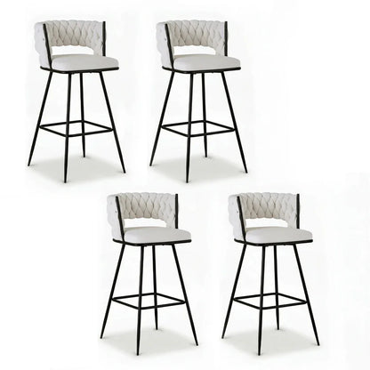 Artiss 4x Bar Stools Kitchen Dining Chair Counter Stool Woven Velvet Metal Ivory - Mekamart Australia