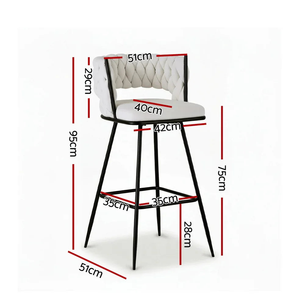 Artiss 4x Bar Stools Kitchen Dining Chair Counter Stool Woven Velvet Metal Ivory - Mekamart Australia