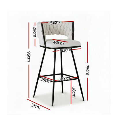 Artiss 4x Bar Stools Kitchen Dining Chair Counter Stool Woven Velvet Metal Ivory - Mekamart Australia