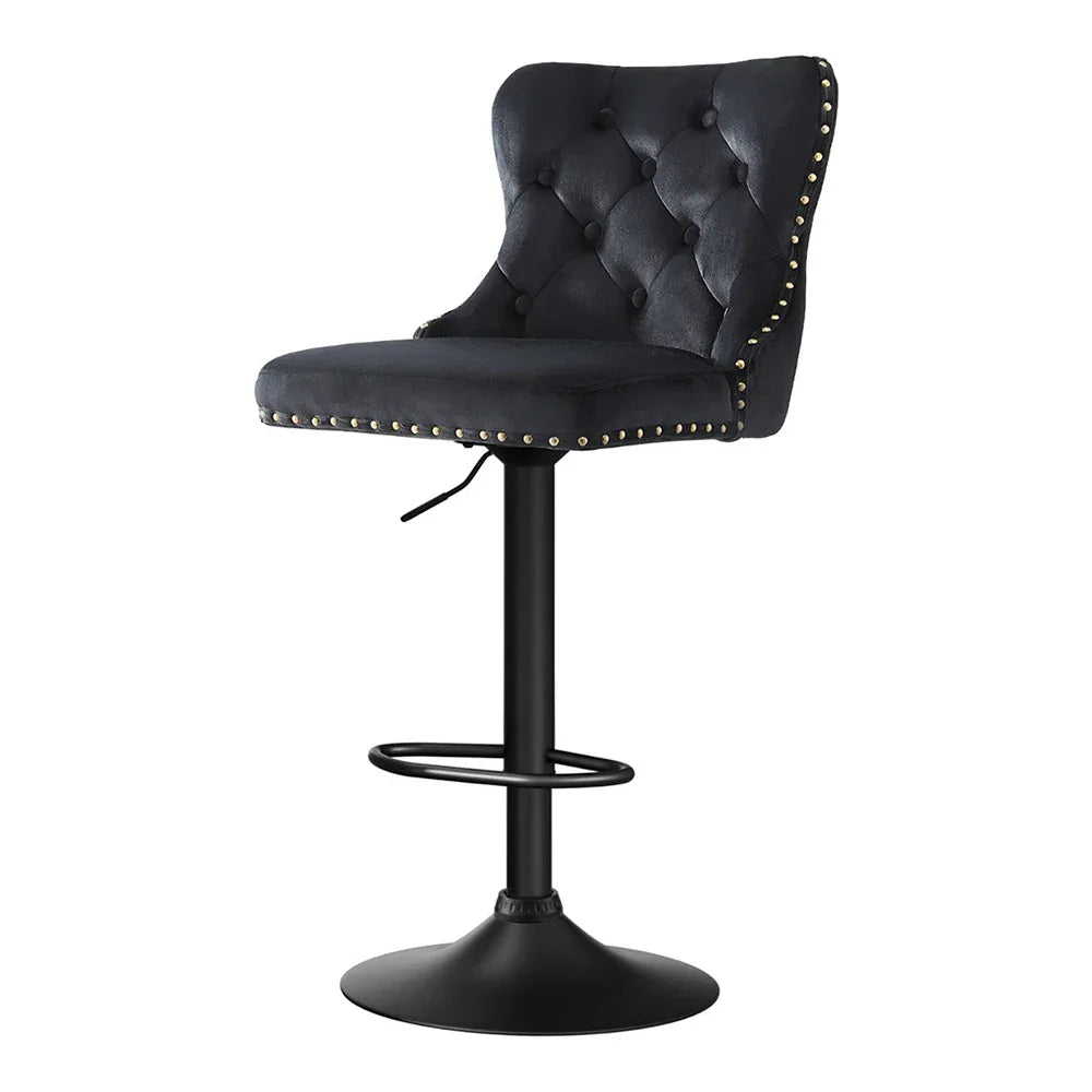 Artiss 1x Velvet Bar Stool Adjustable Height Nailhead Trim Kitchen Counter Stool - Mekamart Australia