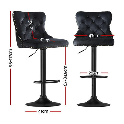 Artiss 1x Velvet Bar Stool Adjustable Height Nailhead Trim Kitchen Counter Stool - Mekamart Australia