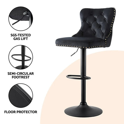 Artiss 1x Velvet Bar Stool Adjustable Height Nailhead Trim Kitchen Counter Stool - Mekamart Australia