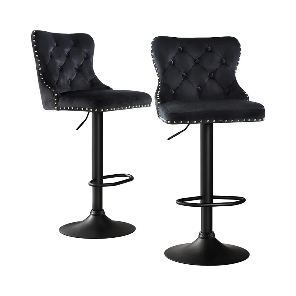 Artiss 2x Velvet Bar Stool Adjustable Height Nailhead Trim Kitchen Counter Stool - Mekamart Australia