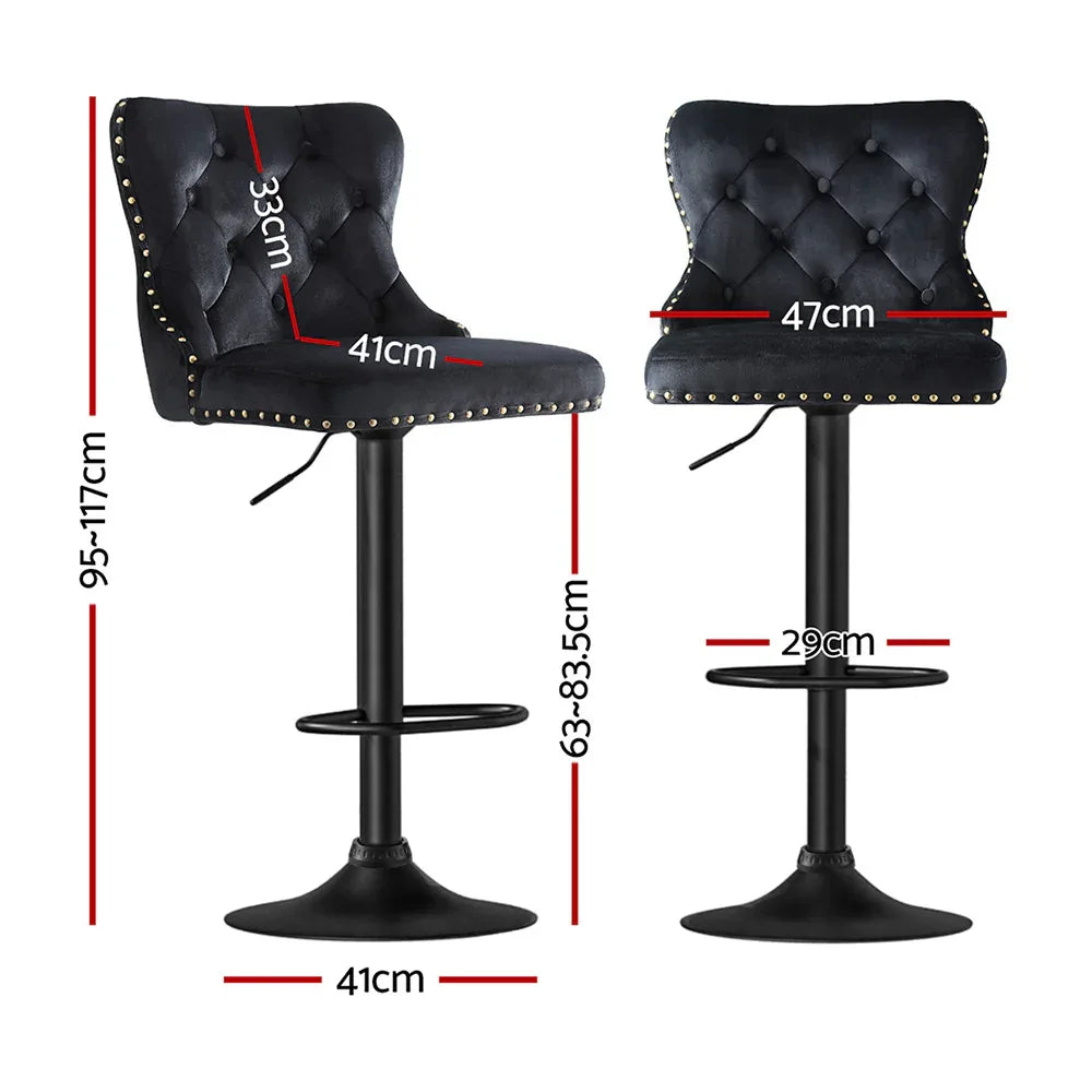 Artiss 2x Velvet Bar Stool Adjustable Height Nailhead Trim Kitchen Counter Stool - Mekamart Australia