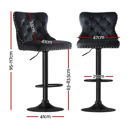 Artiss 2x Velvet Bar Stool Adjustable Height Nailhead Trim Kitchen Counter Stool - Mekamart Australia