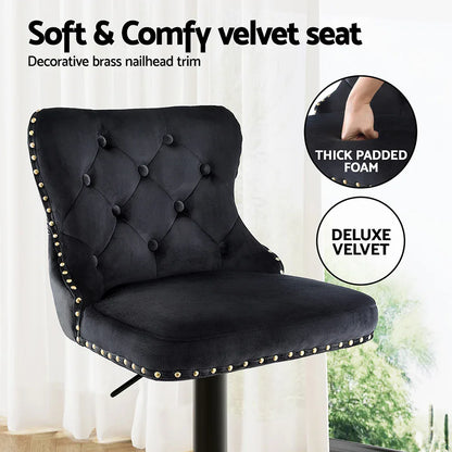 Artiss 2x Velvet Bar Stool Adjustable Height Nailhead Trim Kitchen Counter Stool - Mekamart Australia