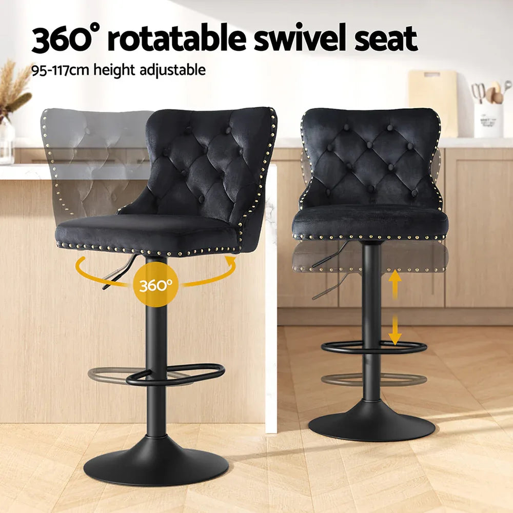 Artiss 4x Velvet Bar Stool Adjustable Height Nailhead Trim Kitchen Counter Stool - Mekamart Australia