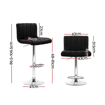 Artiss 2x Bar Stools Gas Lift Leather Chairs Black - Mekamart Australia