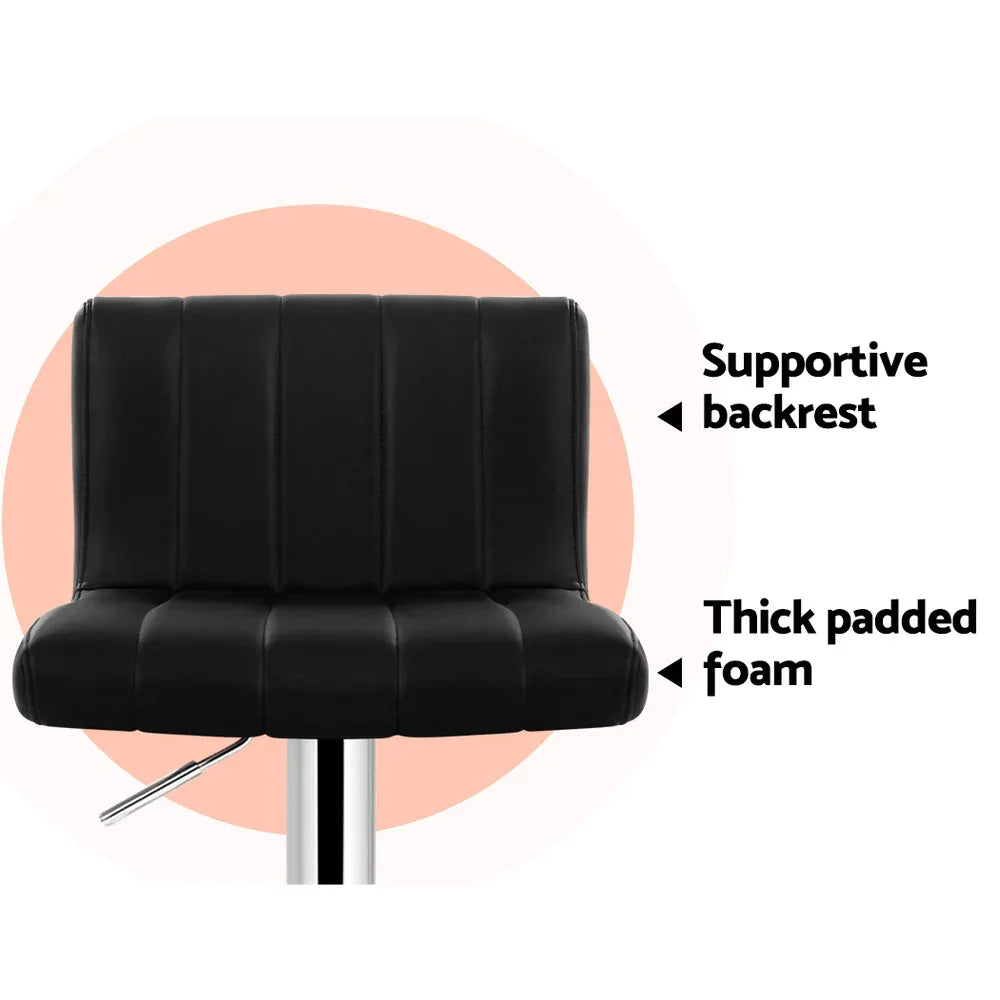 Artiss 2x Bar Stools Gas Lift Leather Chairs Black - Mekamart Australia