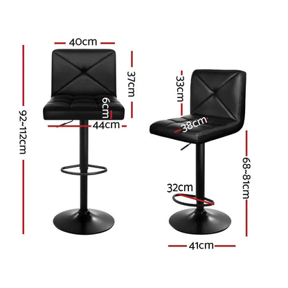 Artiss 4x Bar Stools Gas Lift Leather Chair Black - Mekamart Australia