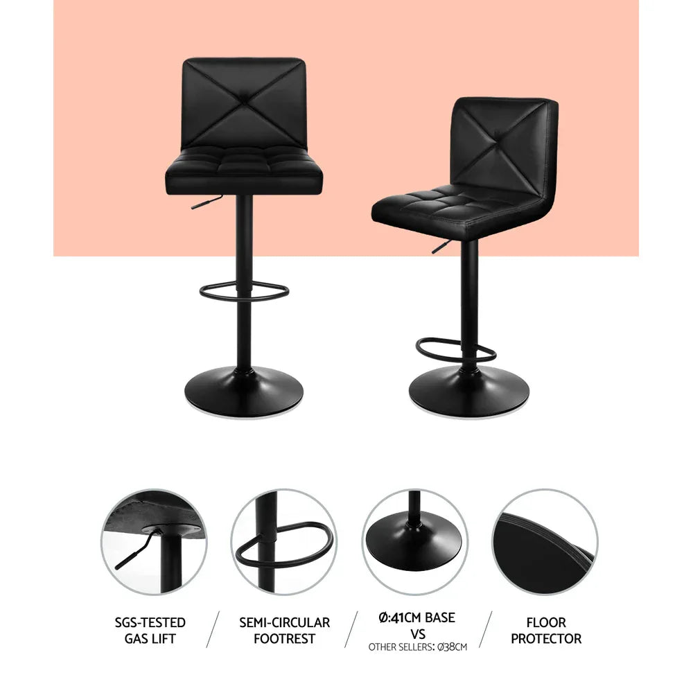 Artiss 4x Bar Stools Gas Lift Leather Chair Black - Mekamart Australia