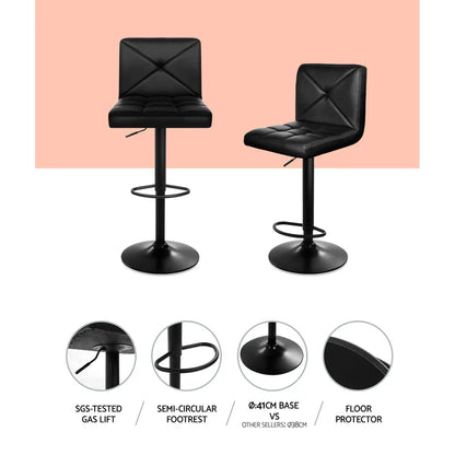 Artiss 4x Bar Stools Gas Lift Leather Chair Black - Mekamart Australia
