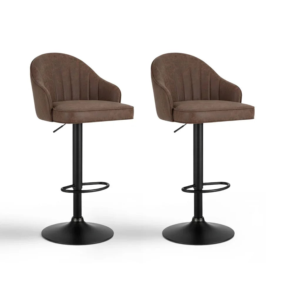 Artiss 2x Bar Stools Kitchen Swivel Gas Lift Counter Chair Shell Leather Brown - Mekamart Australia