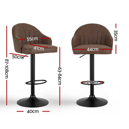 Artiss 2x Bar Stools Kitchen Swivel Gas Lift Counter Chair Shell Leather Brown - Mekamart Australia