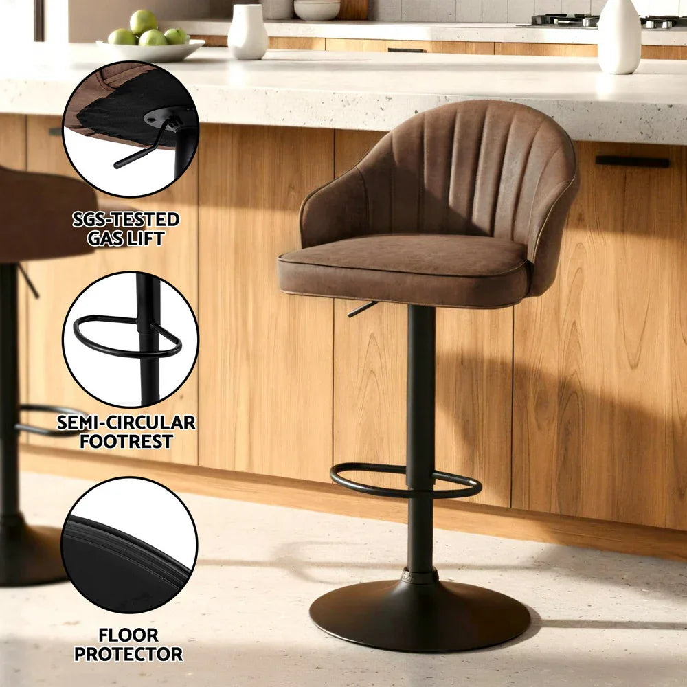 Artiss 2x Bar Stools Kitchen Swivel Gas Lift Counter Chair Shell Leather Brown - Mekamart Australia