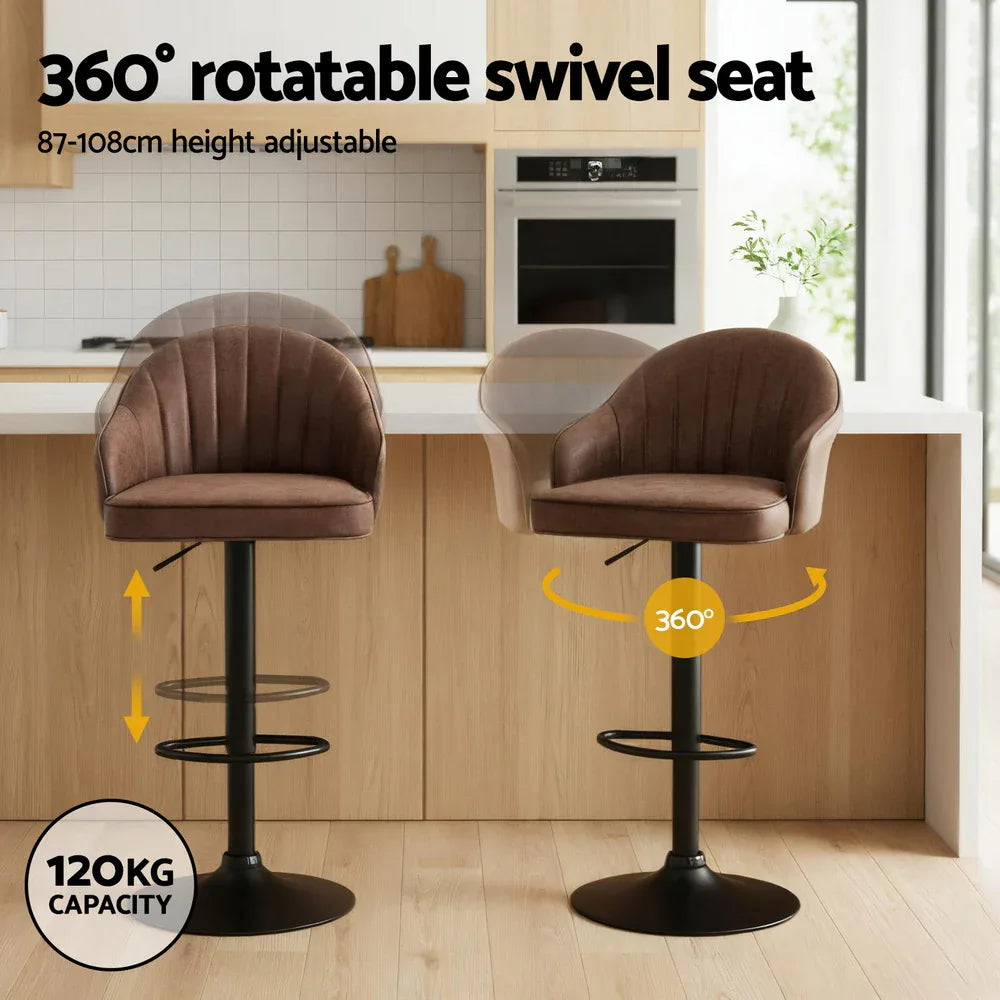 Artiss 4x Bar Stools Kitchen Swivel Gas Lift Counter Chair Shell Leather Brown - Mekamart Australia
