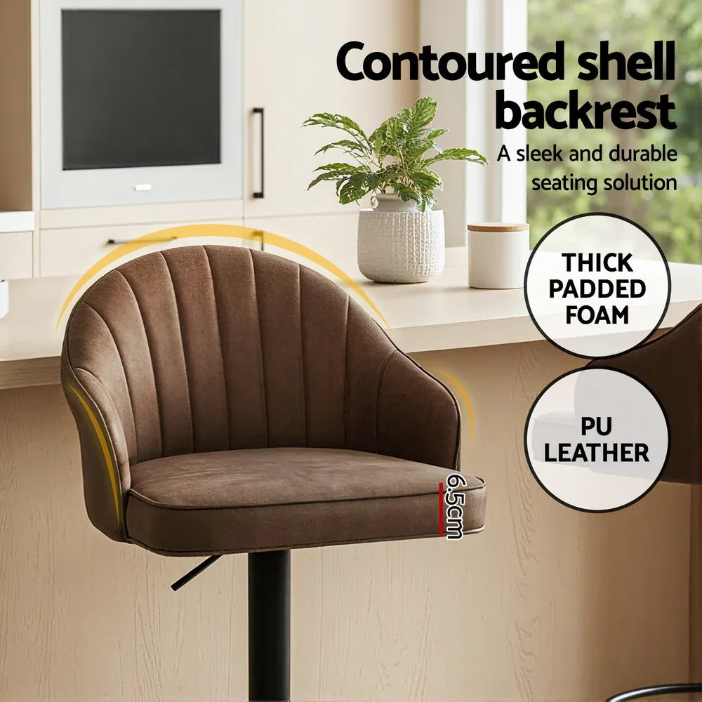 Artiss 4x Bar Stools Kitchen Swivel Gas Lift Counter Chair Shell Leather Brown - Mekamart Australia