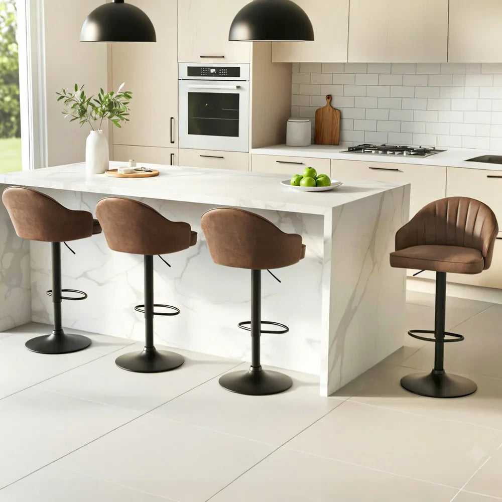 Artiss 4x Bar Stools Kitchen Swivel Gas Lift Counter Chair Shell Leather Brown - Mekamart Australia