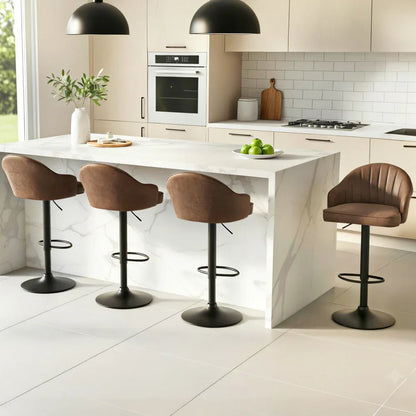 Artiss 4x Bar Stools Kitchen Swivel Gas Lift Counter Chair Shell Leather Brown - Mekamart Australia