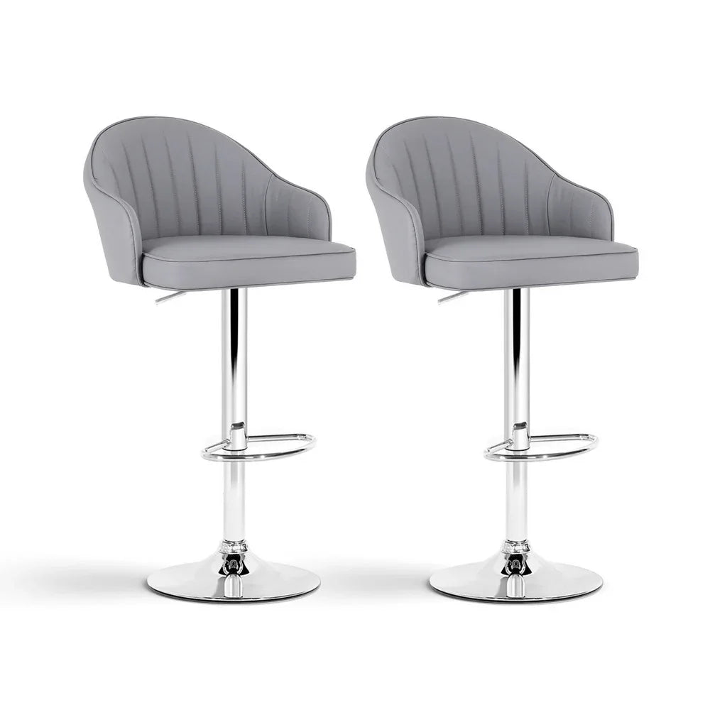 Artiss 2x Bar Stools Kitchen Swivel Gas Lift Counter Chair Shell Leather Grey - Mekamart Australia