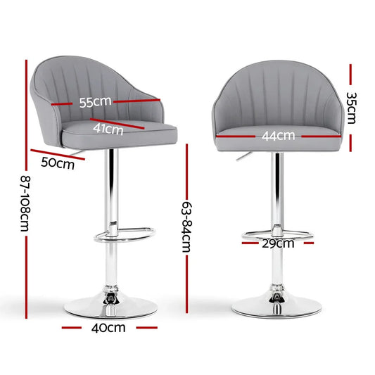 Artiss 2x Bar Stools Kitchen Swivel Gas Lift Counter Chair Shell Leather Grey - Mekamart Australia