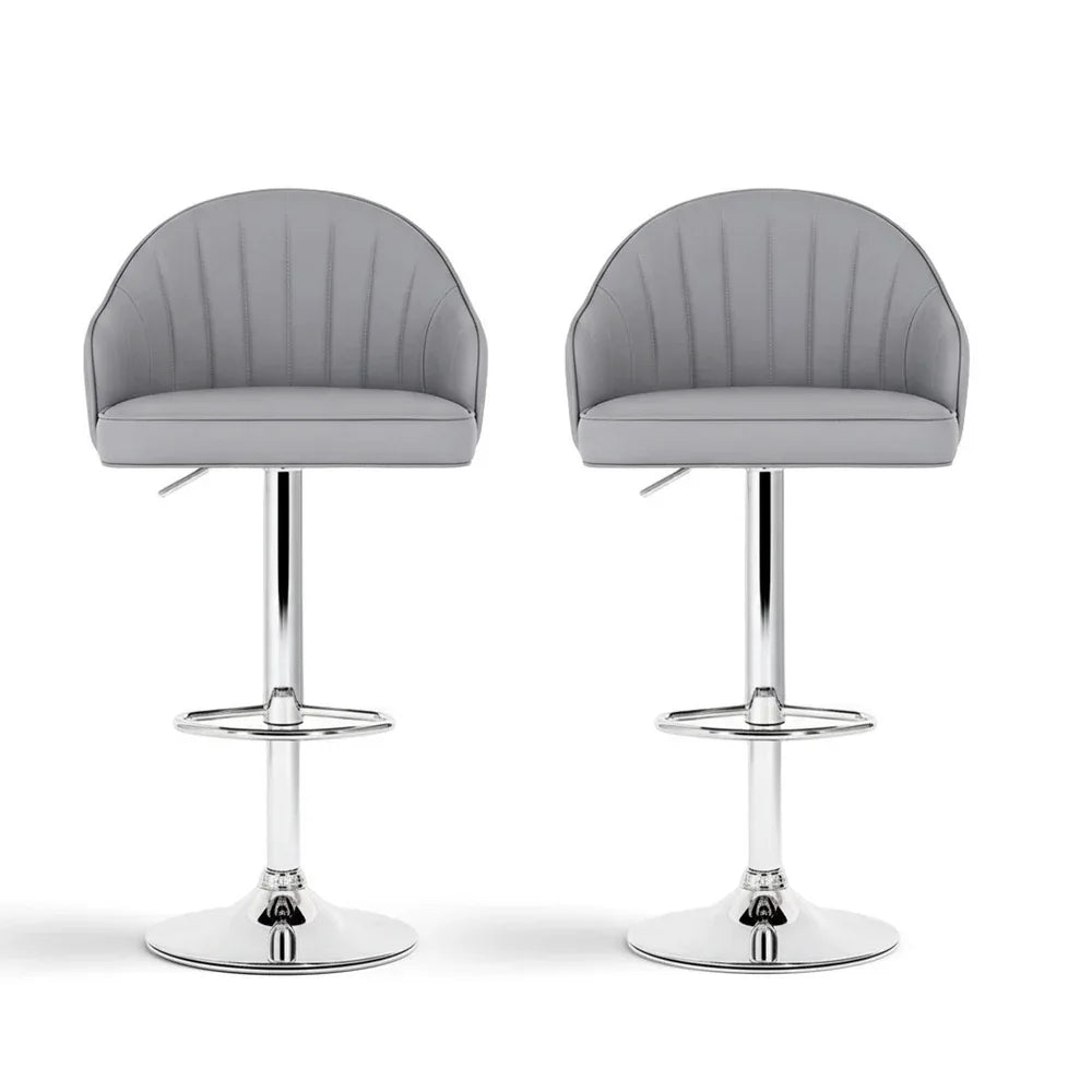Artiss 2x Bar Stools Kitchen Swivel Gas Lift Counter Chair Shell Leather Grey - Mekamart Australia