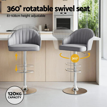 Artiss 2x Bar Stools Kitchen Swivel Gas Lift Counter Chair Shell Leather Grey - Mekamart Australia