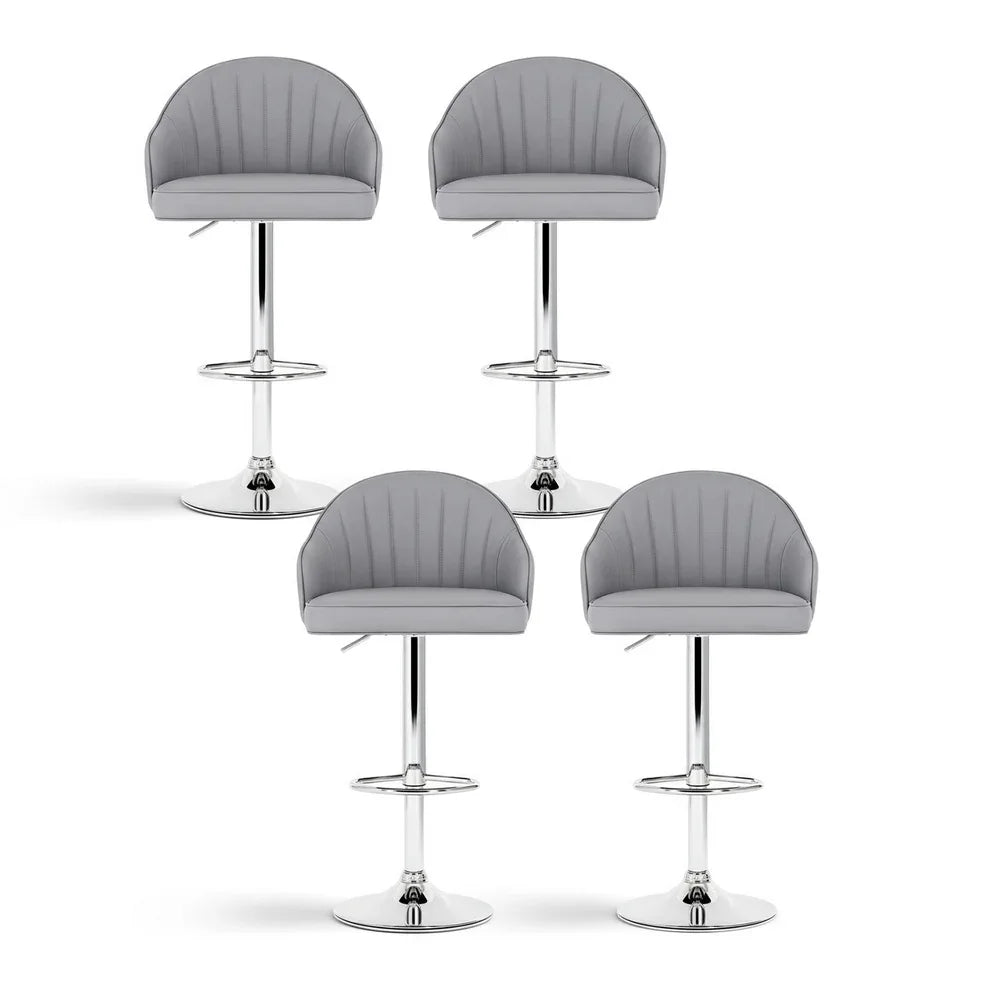 Artiss 4x Bar Stools Kitchen Swivel Gas Lift Counter Chair Shell Leather Grey - Mekamart Australia