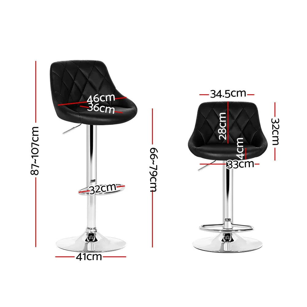 Artiss 2x Bar Stools Leather Padded Gas Lift Stool Black - Mekamart Australia