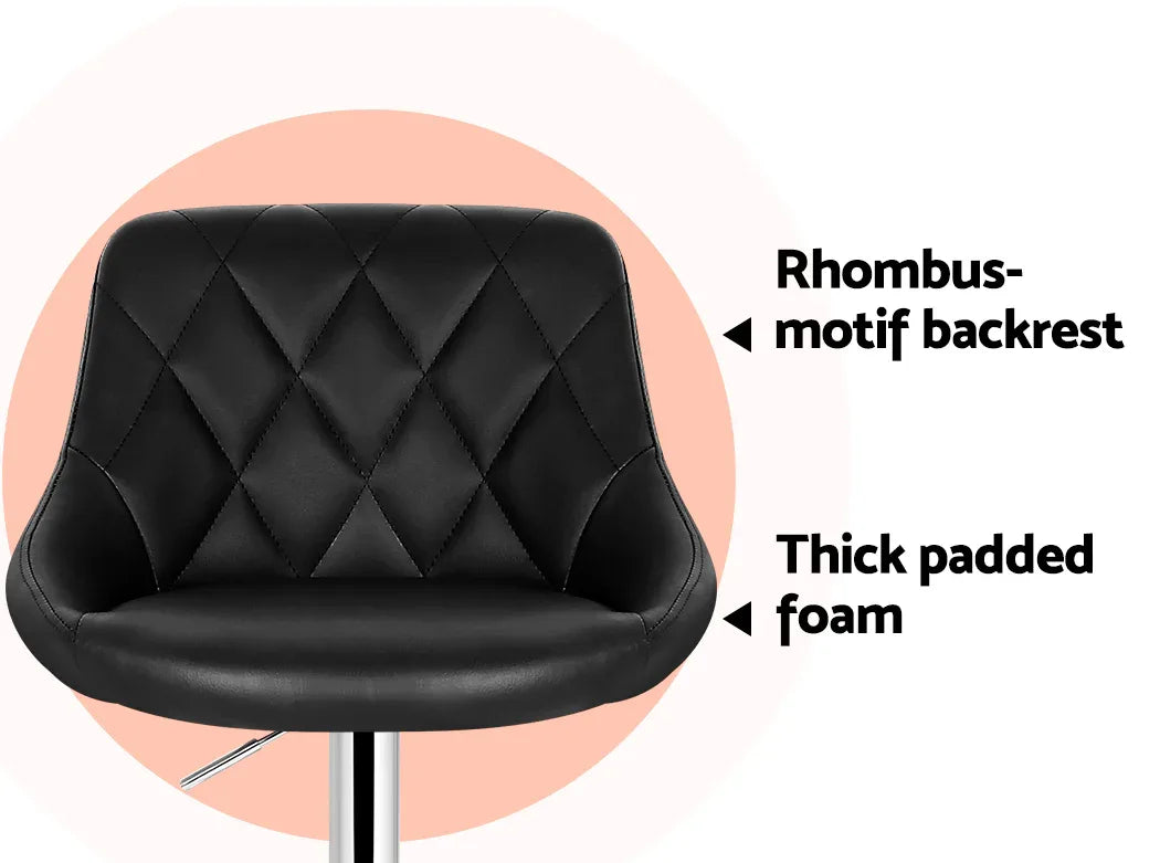 Artiss 2x Bar Stools Leather Padded Gas Lift Stool Black - Mekamart Australia