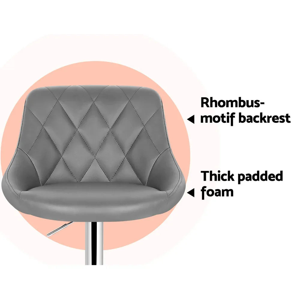 Artiss 2x Bar Stools Leather Padded Gas Lift Grey - Mekamart Australia