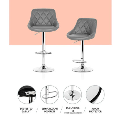 Artiss 4x Bar Stools Leather Padded Gas Lift Grey - Mekamart Australia