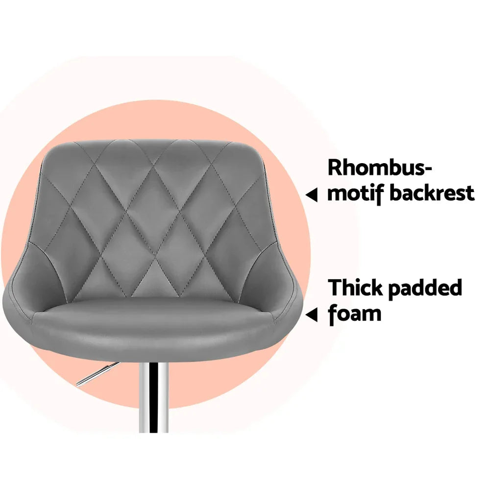 Artiss 4x Bar Stools Leather Padded Gas Lift Grey - Mekamart Australia