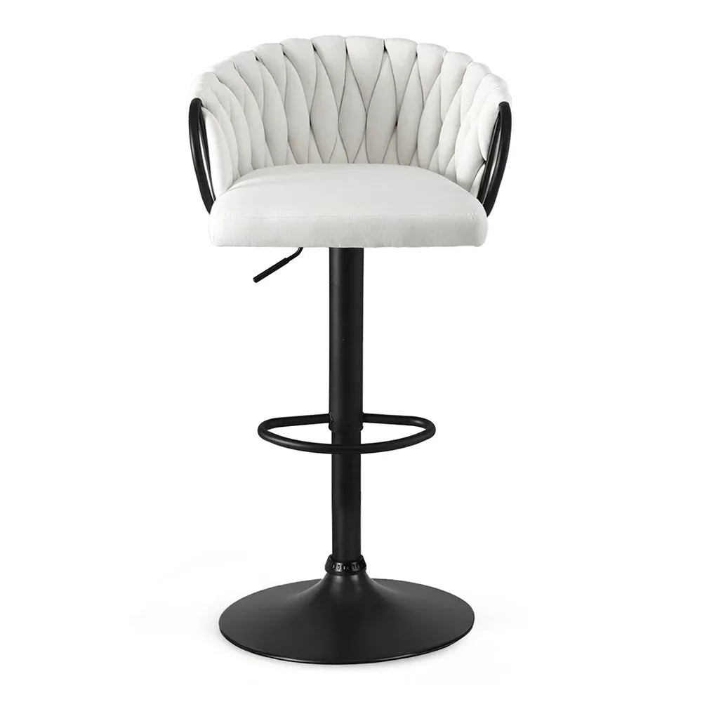 Artiss 1x Bar Stool Single Kitchen Dining Chair Counter Stool Woven Velvet Ivory - Mekamart Australia