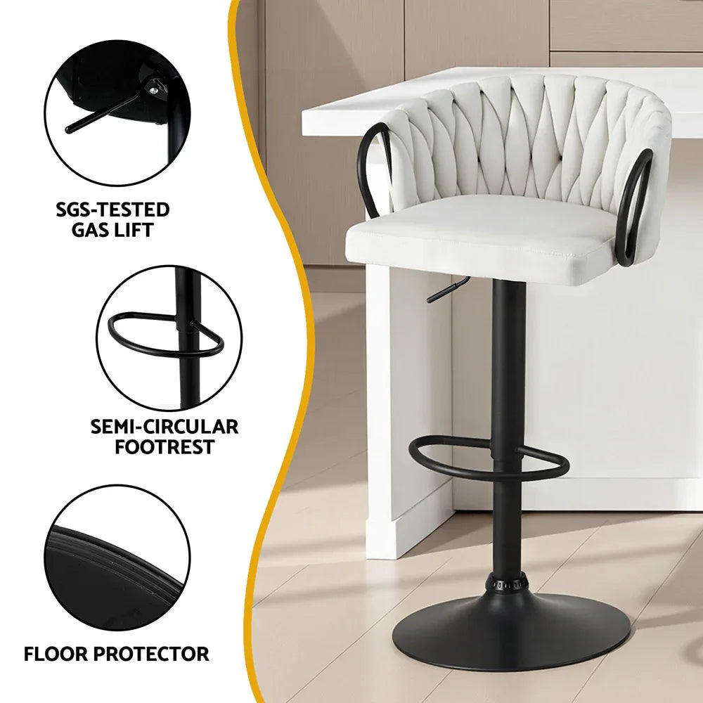Artiss 1x Bar Stool Single Kitchen Dining Chair Counter Stool Woven Velvet Ivory - Mekamart Australia