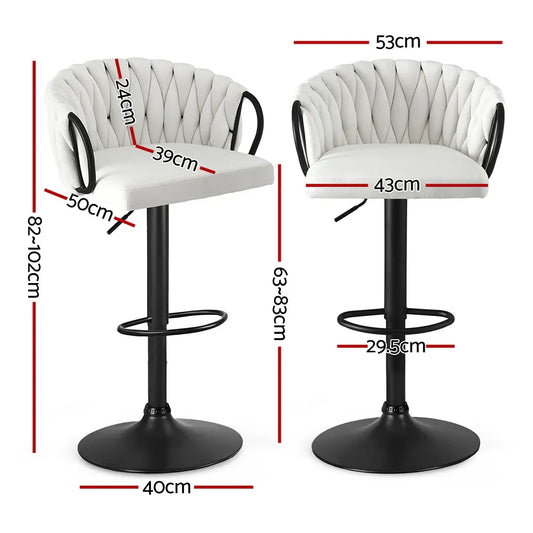 Artiss Bar Stool x2 Kitchen Dining Chair Counter Gaslift Woven Velvet Ivory - Mekamart Australia